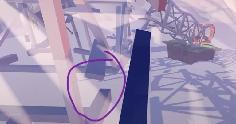 6. Jump onto the inner structure of the broken bridge.