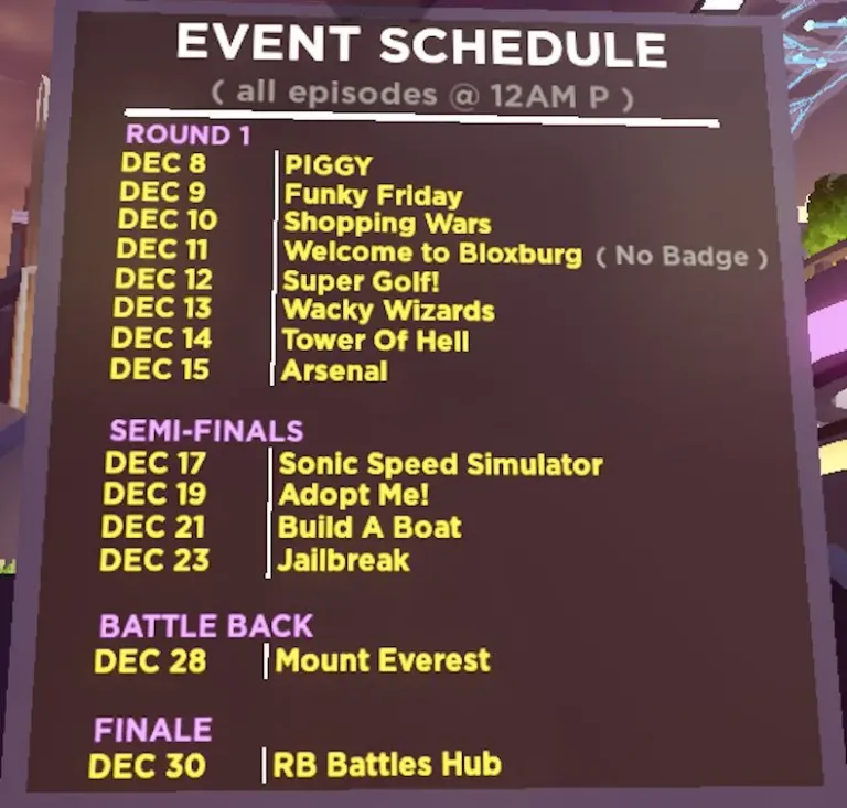 RB Battles Season 3 Schedule