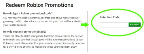 Roblox redeem promo code example